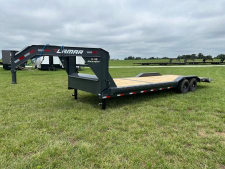 New 2026 Lamar 102x26 Tandem 14K GN Equipment Trailer w/ Drive Over Fenders, 2' Dove, & Slide In Ramps