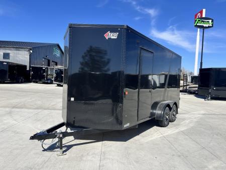 New NEW 2027 AERO 7x16 +2V 87” TALL, WHITE Interior, QUALITY, 83.5” dr opening Enclosed Cargo Trailer BLACKOUT EDITION