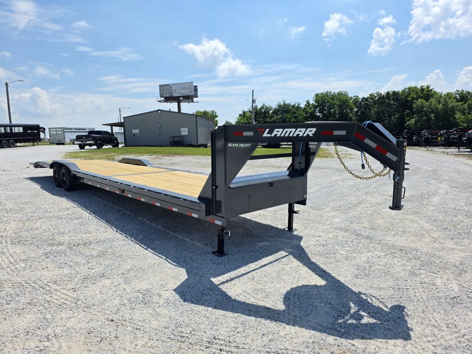 New 2026 Lamar 102X36 TANDEM 14K GOOSENECK LO-BOY CAR HAULER W/7K AXLES 2' STEEL DOVE 17.5"/16PLY & SLIDEOUT RAMPS