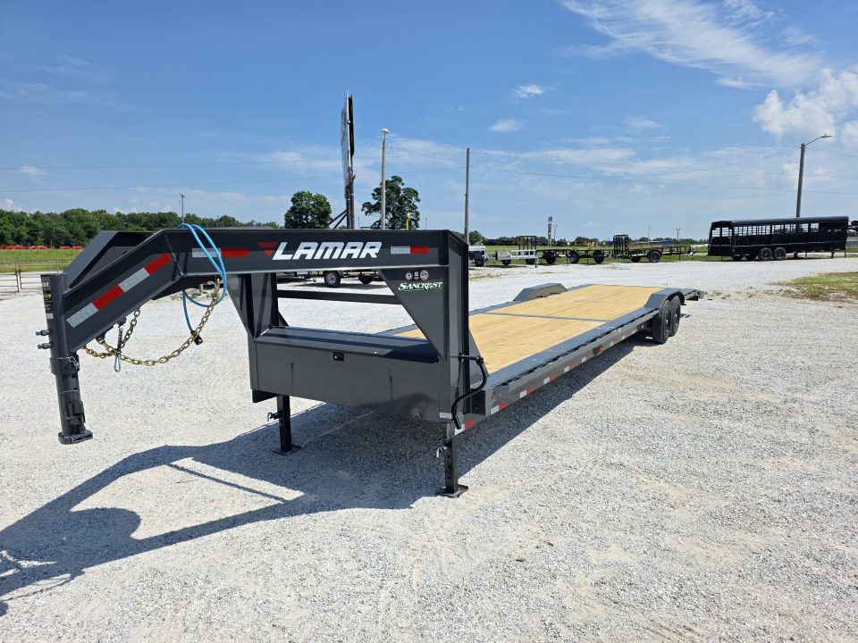 New 2026 Lamar 102X36 TANDEM 14K GOOSENECK LO-BOY CAR HAULER W/7K AXLES 2' STEEL DOVE 17.5"/16PLY & SLIDEOUT RAMPS
