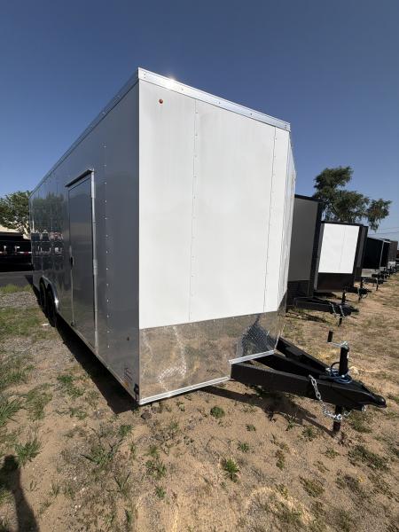 New 2026 Pace American 8.5 X 20 Outback DLX Flat Top V-Nose Car Hauler 10K (White)