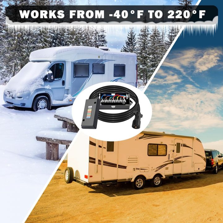 New 2026 Trailer Wiring 7 Way Harness Kit 8 FT Trailer Cord with 7 Pin Trailer Plug and Junction Box Kit Premium Light and Brake Wiring Wires for Trailer RV Accessories