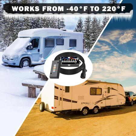 New 2026 Trailer Wiring 7 Way Harness Kit 8 FT Trailer Cord with 7 Pin Trailer Plug and Junction Box Kit Premium Light and Brake Wiring Wires for Trailer RV Accessories