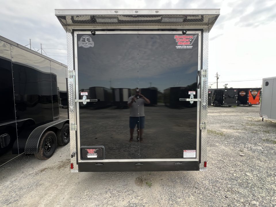 New 2027 Titanium 7x16TA Cargo / Enclosed Trailer Black Polycore Cargo / Enclosed Trailer /Spoiler & Lights / Extended Tongue
