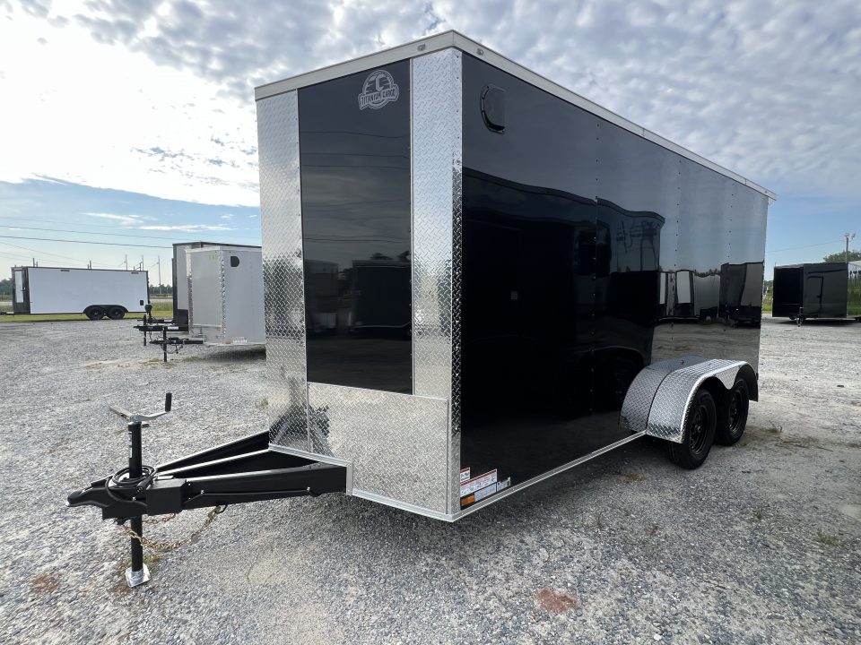 New 2027 Titanium 7x16TA Cargo / Enclosed Trailer Black Polycore Cargo / Enclosed Trailer /Spoiler & Lights / Extended Tongue