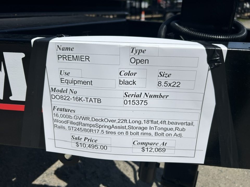 New 2026 Premier Trailers Inc. 8.5X22 Deck Over 16,000 lb. GVWR Equipment Trailer