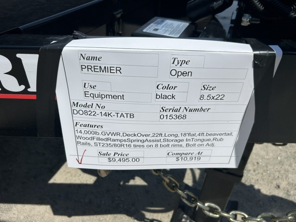 New 2026 Premier Trailers Inc. 8.5X22 Deck Over 14,000 lb. GVWR Equipment Trailer