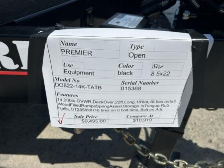 New 2026 Premier Trailers Inc. 8.5X22 Deck Over 14,000 lb. GVWR Equipment Trailer