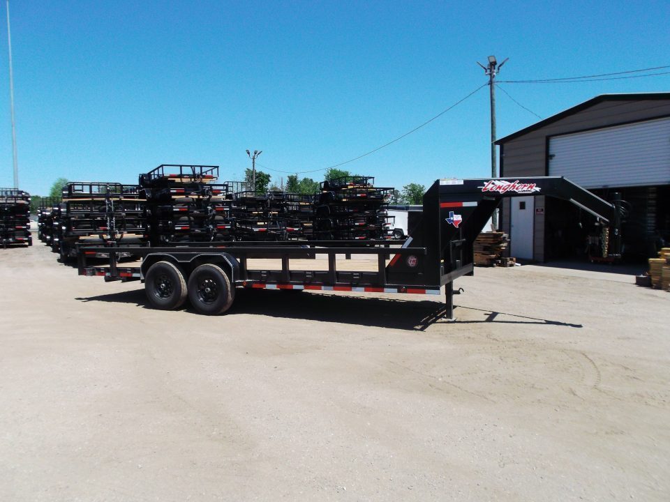 New 2026 Longhorn Trailers 83x20 Gooseneck 14K Utility Trailer / Lowboy Trailer / 7000# Axles / 3" Square Tubing / 5ft Heavy Duty Stow Away Ramps / LED Lights
