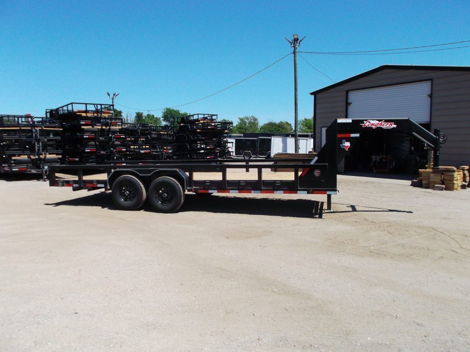 New 2026 Longhorn Trailers 83x20 Gooseneck 14K Utility Trailer / Lowboy Trailer / 7000# Axles / 3" Square Tubing / 5ft Heavy Duty Stow Away Ramps / LED Lights