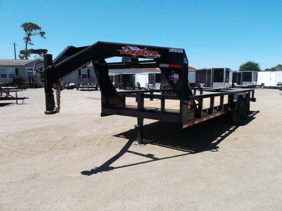 New 2026 Longhorn Trailers 83x20 Gooseneck 14K Utility Trailer / Lowboy Trailer / 7000# Axles / 3" Square Tubing / 5ft Heavy Duty Stow Away Ramps / LED Lights