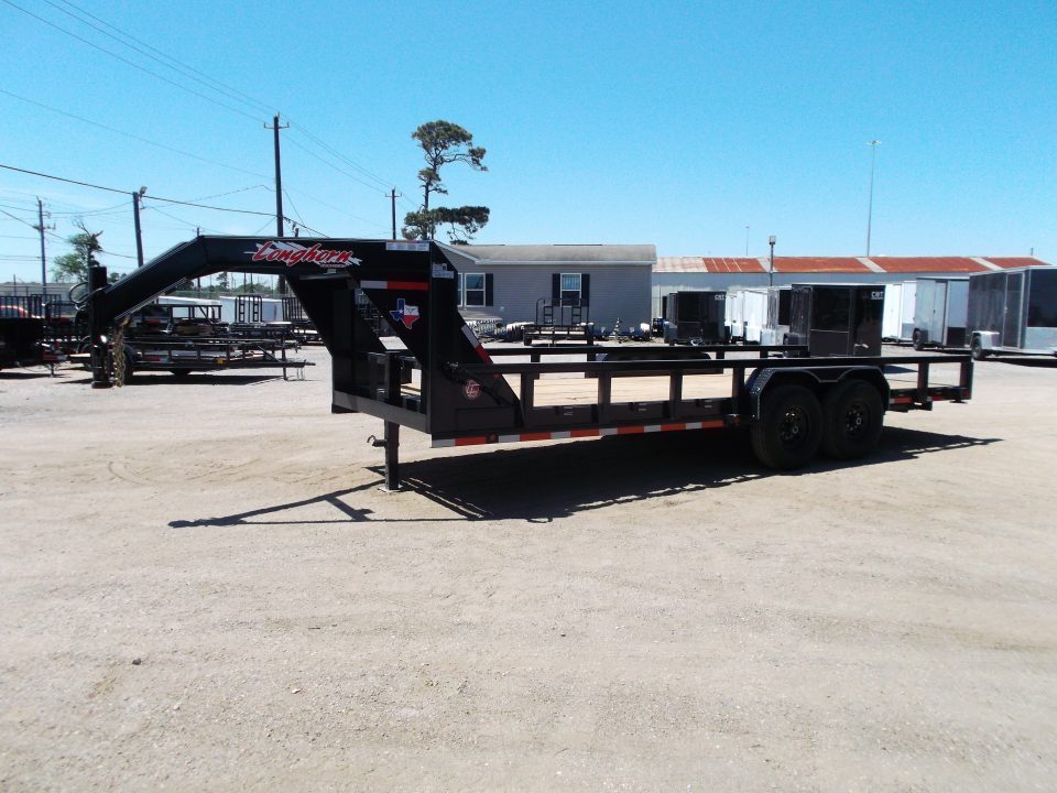New 2026 Longhorn Trailers 83x20 Gooseneck 14K Utility Trailer / Lowboy Trailer / 7000# Axles / 3" Square Tubing / 5ft Heavy Duty Stow Away Ramps / LED Lights