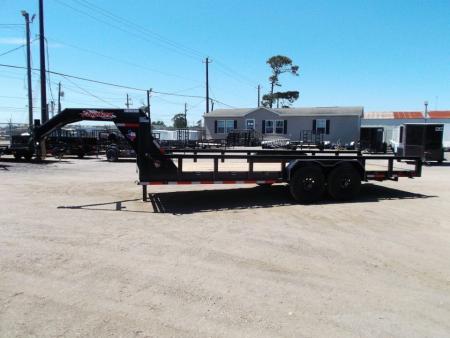 New 2026 Longhorn Trailers 83x20 Gooseneck 14K Utility Trailer / Lowboy Trailer / 7000# Axles / 3" Square Tubing / 5ft Heavy Duty Stow Away Ramps / LED Lights