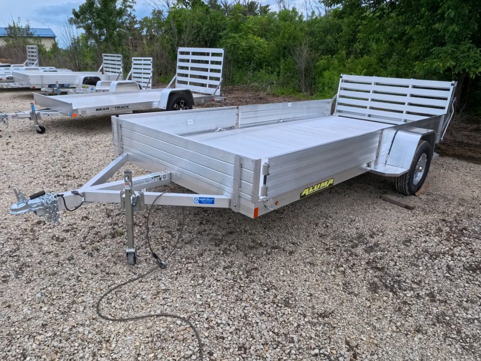 New 2027 Aluma 81 x 14 Single Axle with Side Ramps, Solid Front and Sides, Bi-Fold Tailgate Utility Trailer