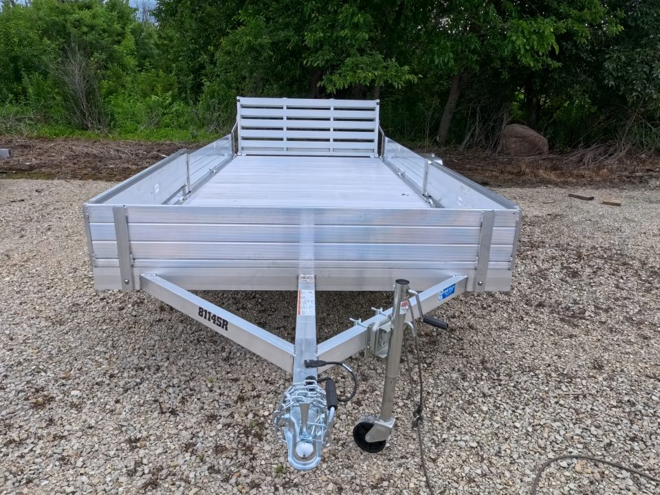 New 2027 Aluma 81 x 14 Single Axle with Side Ramps, Solid Front and Sides, Bi-Fold Tailgate Utility Trailer