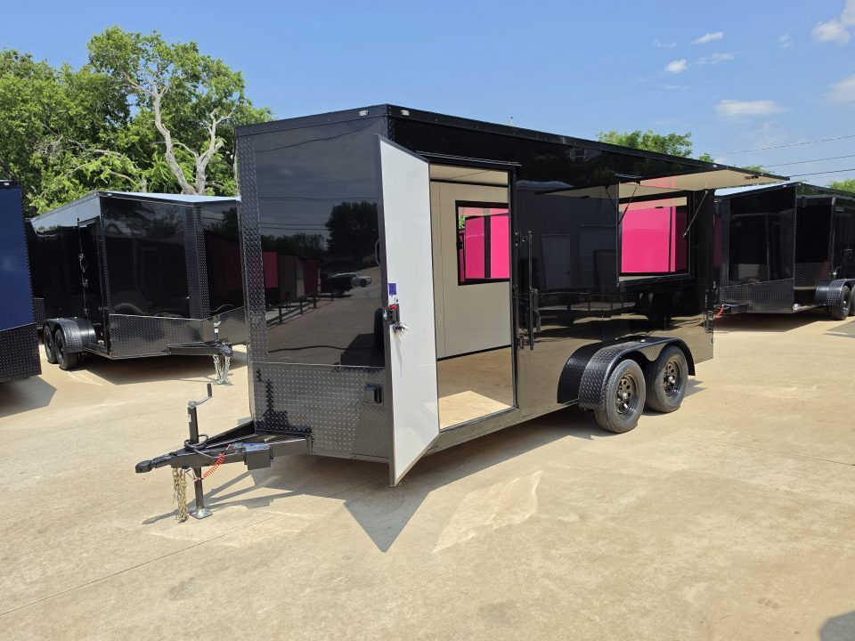 New 2026 New 7x16 TA Screwless Enclosed Vending Trailer | Blackout | Spoiler Package | 30 AMP Electric Pkg. | 7' Interior | .08 Polycor | Dexter Axles | 1164