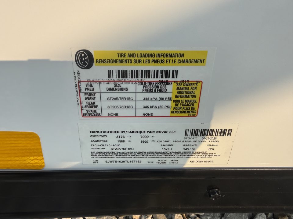 New 2026 Novae Corp 7X16 EX DLX Cargo / Enclosed Trailer