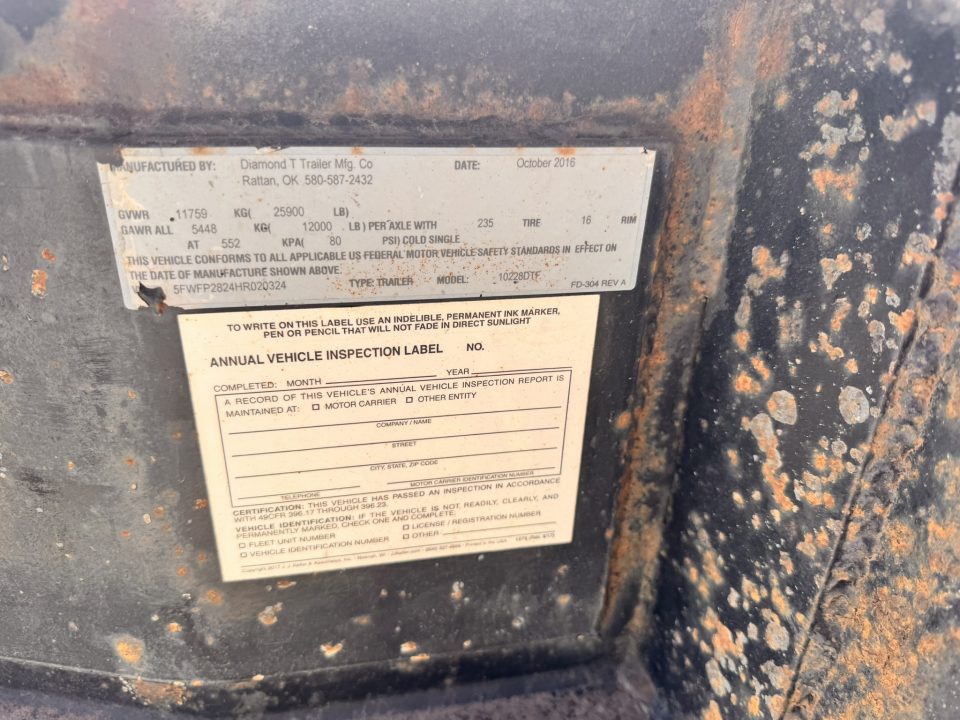 Used 2017 Diamond T 8.5-28 Equipment Hauler Tandem Pintle