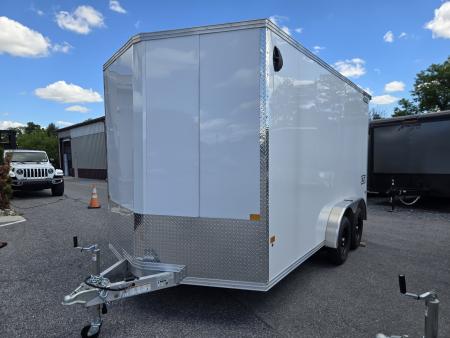 New 7.5 x 14 Xpress XLT PRO Aluminum Frame V-Nose Cargo Trailer, 7K GVWR ***White w/ Extra Height, Rear Canopy, Composite Sides, Translucent Roof