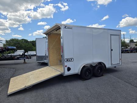 New 7.5 x 14 Xpress XLT PRO Aluminum Frame V-Nose Cargo Trailer, 7K GVWR ***White w/ Extra Height, Rear Canopy, Composite Sides, Translucent Roof