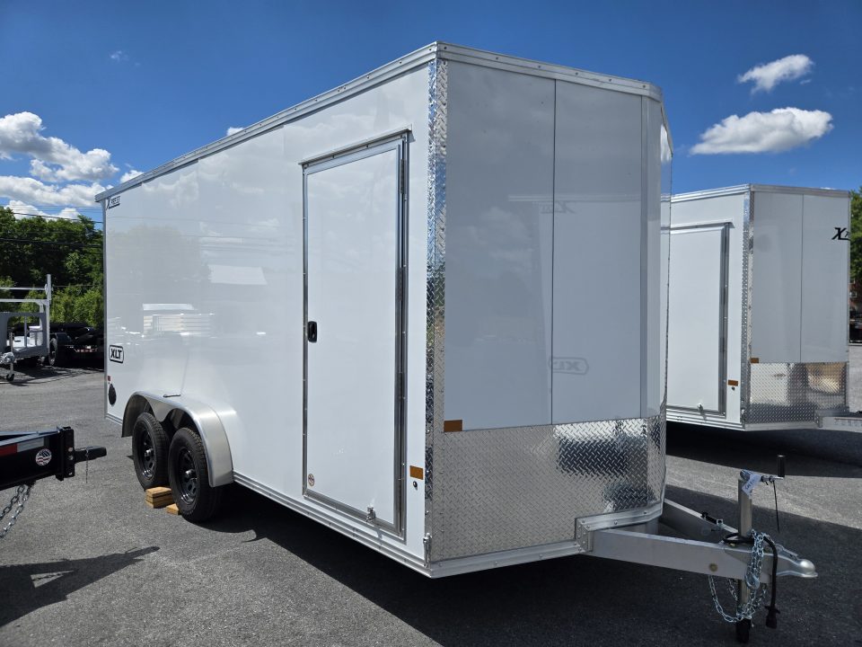 New 7.5 x 16 Xpress XLT PRO Aluminum Frame V-Nose Cargo Trailer, 7K GVWR ***White w/ Extra Height, Rear Canopy, Composite Sides, Translucent Roof