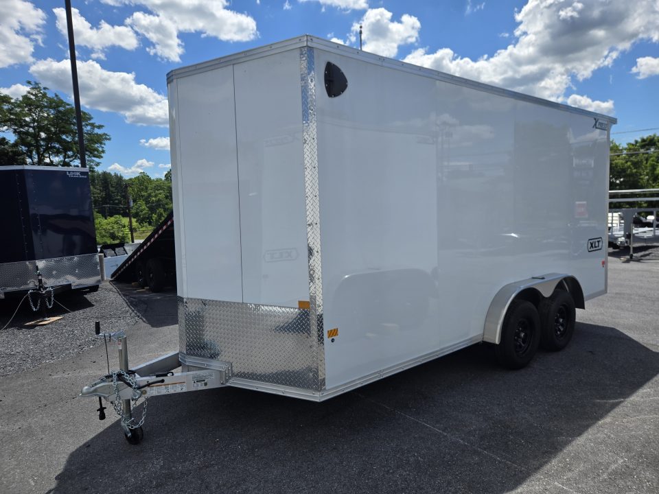 New 7.5 x 16 Xpress XLT PRO Aluminum Frame V-Nose Cargo Trailer, 7K GVWR ***White w/ Extra Height, Rear Canopy, Composite Sides, Translucent Roof