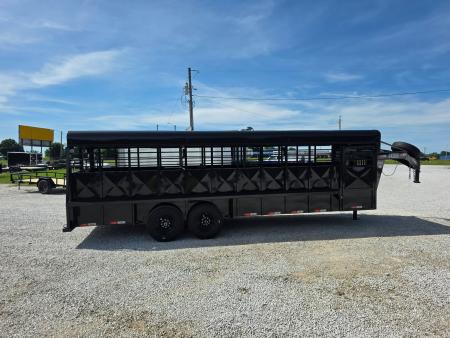 New 6'8x24 2026 Kodiak Trailers TANDEM GN LIVESTOCK W/ 2 CUT GATES/ REAR SLIDER/ METAL TOP