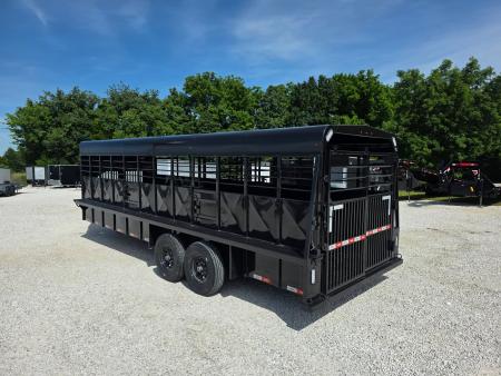 New 6'8x24 2026 Kodiak Trailers TANDEM GN LIVESTOCK W/ 2 CUT GATES/ REAR SLIDER/ METAL TOP