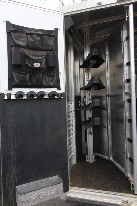 Used 2018 Exiss Escape 7410 - 10ft SW Living Quarters 4 Horse Trailer w/ Hay Rack & Easy Care Horse Flooring