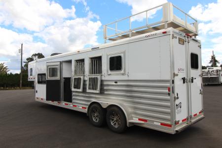 Used 2018 Exiss Escape 7410 - 10ft SW Living Quarters 4 Horse Trailer w/ Hay Rack & Easy Care Horse Flooring