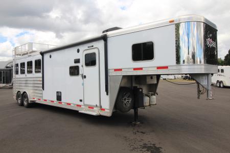 Used 2018 Exiss Escape 7410 - 10ft SW Living Quarters 4 Horse Trailer w/ Hay Rack & Easy Care Horse Flooring