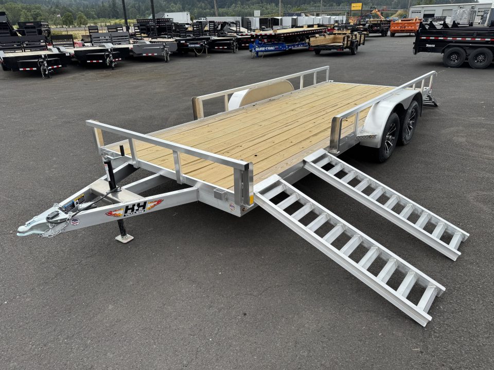New 2026 H&H 7X18 Aluminum Tube Top ATV Utility Trailer w/ Side Ramps 7K GVWR