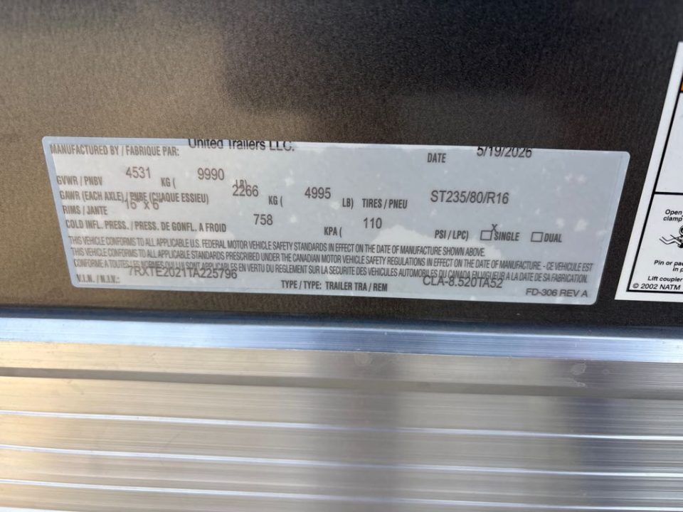 New 2026 United Trailers CLA-8.520TA52-M Car / Racing Trailer