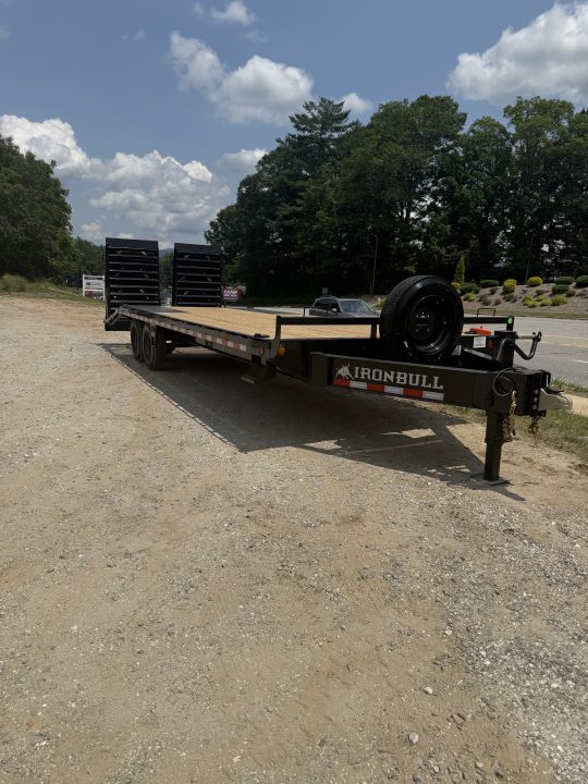 New 2027 Iron Bull Deck Over Trailer / 102" Wide x 25' Long (20' Flat, 5' Dovetail) / 2-8,000# Electric Brake Axles / Rampage Ramps / 215/75r17.5" Tires and Wheels / Matching Spare Tire and Wheel