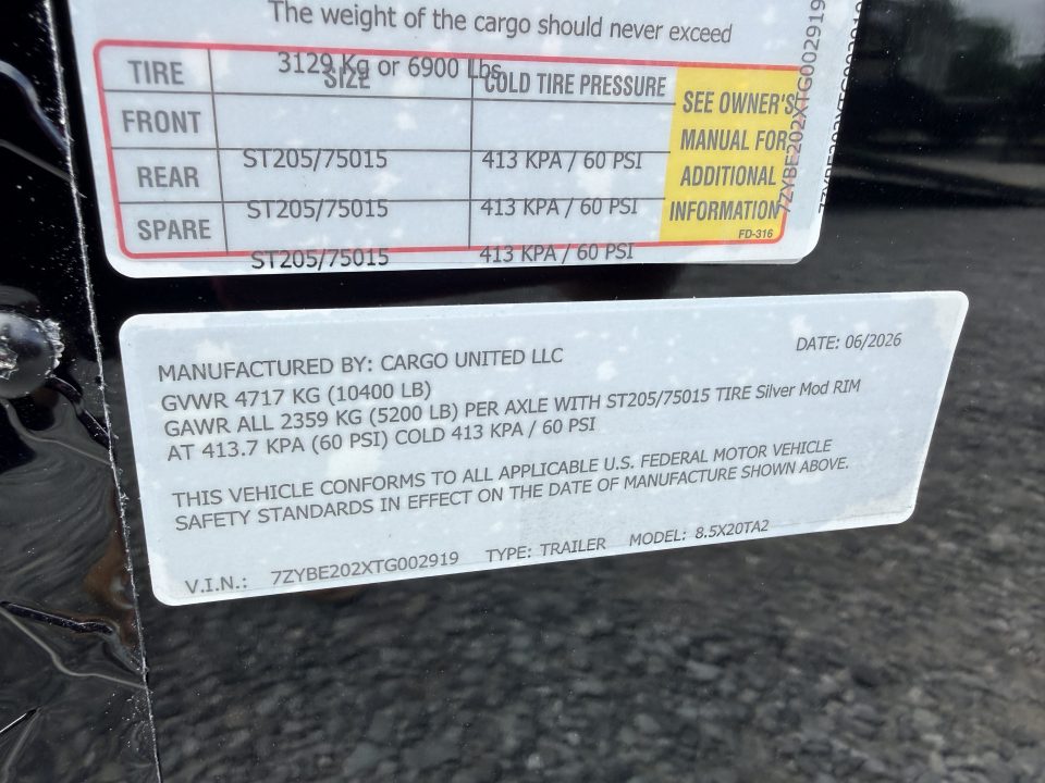 New 2026 Cargo United 8.5x20 TA CAR HAULER 10K Car / Racing Trailer
