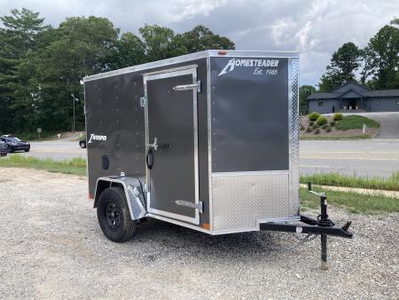 New 2026 Homesteader Trailer / Intrepid Series / 5x8 / 5'7  Interior Height / Single Swing Rear Door / 32  Side Door / 24  Stoneguard / .030 Charcoal Gray Aluminum