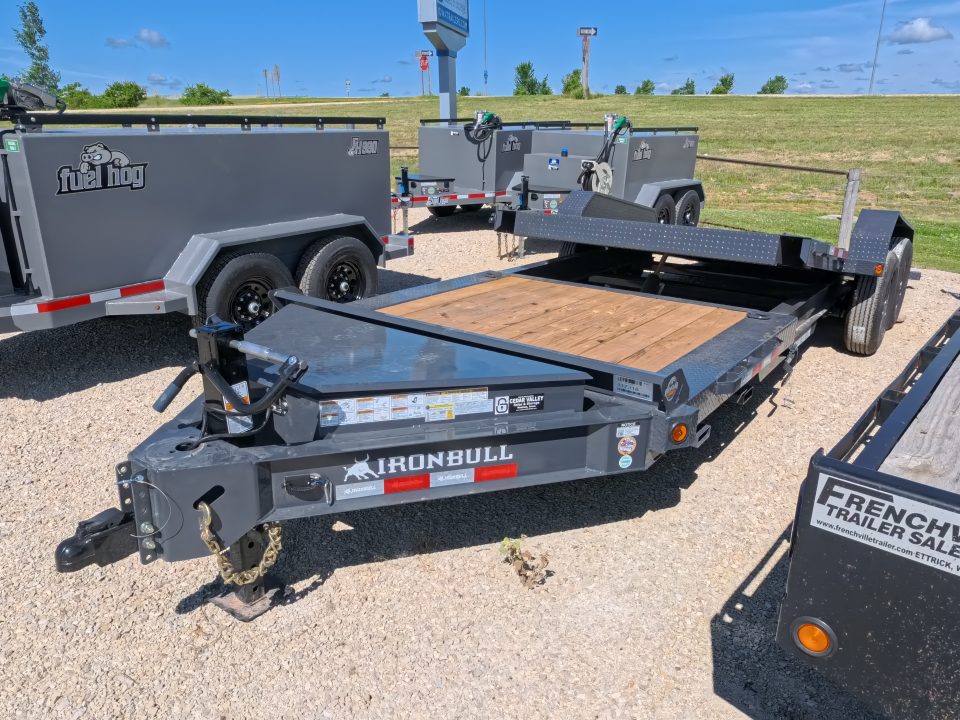 New 2027 Iron Bull 83 x 22 (16+6) TWB Tilt Equipment Trailer, 2) 7K Torsion Axles, Elec. Brakes, Fork Holders and 10 Ply Tires