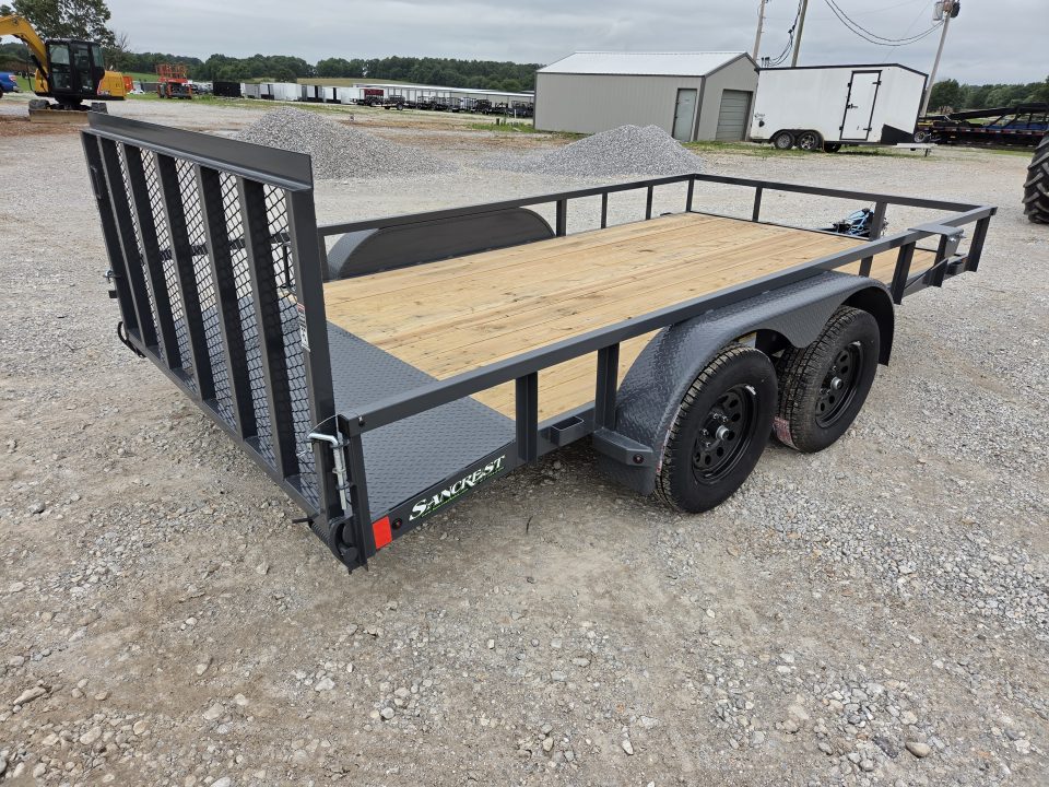 New 2026 Lamar 83X14 TANDEM 7K UTILITY W/2' STEEL DOVE & 3' SPRING GATE