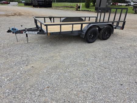 New 2026 Lamar 83X14 TANDEM 7K UTILITY W/2' STEEL DOVE & 3' SPRING GATE