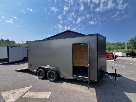 New 2026 Panther Cargo 7x16 +2ft V-Nose /.080 Polycore /Blackout Package/ Rubber Coin Floor - 7000GVW