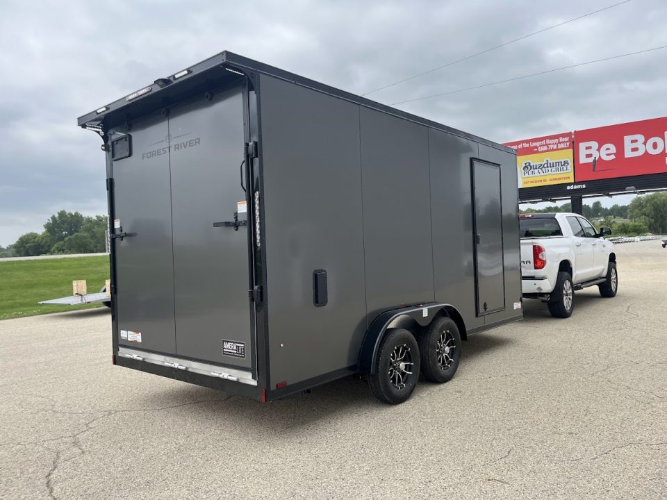 New 2027 Forest River Aluminum Ameralite-Lite 7.5' x 16' + 20" V-Front w/ UTV & Black Out Package Cargo / Enclosed Trailer
