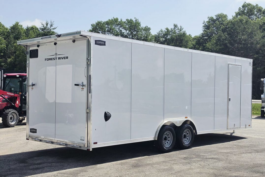 New 8 X 24 CAR HAULER ENCLOSED 2027 LIGHTNING ALL ALUMINUM 5200# AXLES