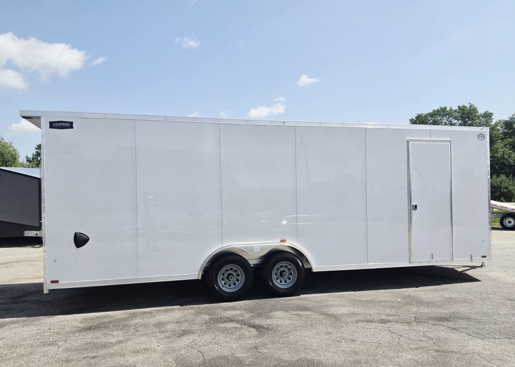 New 8 X 24 CAR HAULER ENCLOSED 2027 LIGHTNING ALL ALUMINUM 5200# AXLES