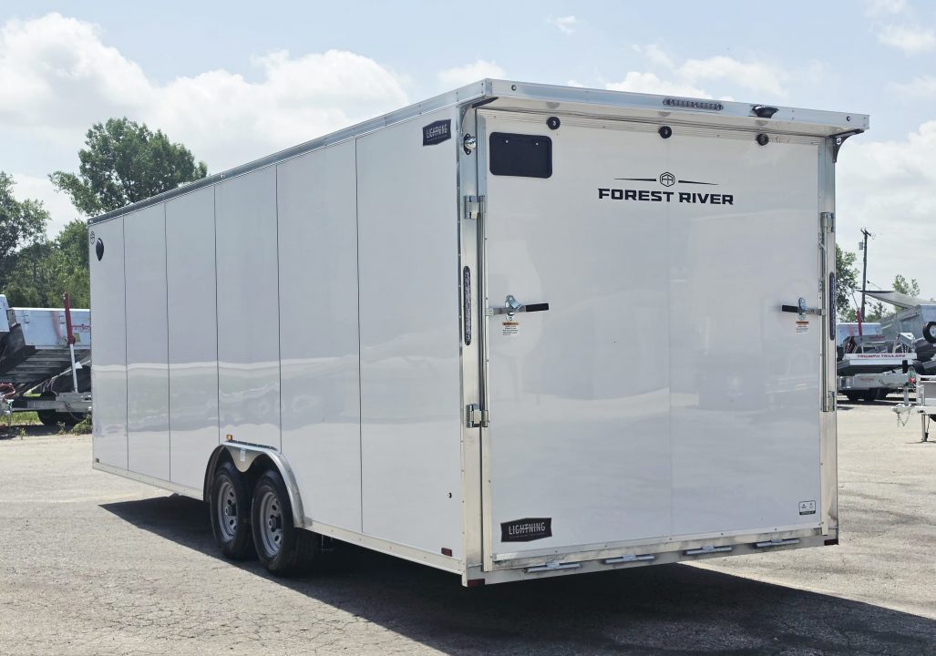 New 8 X 24 CAR HAULER ENCLOSED 2027 LIGHTNING ALL ALUMINUM 5200# AXLES