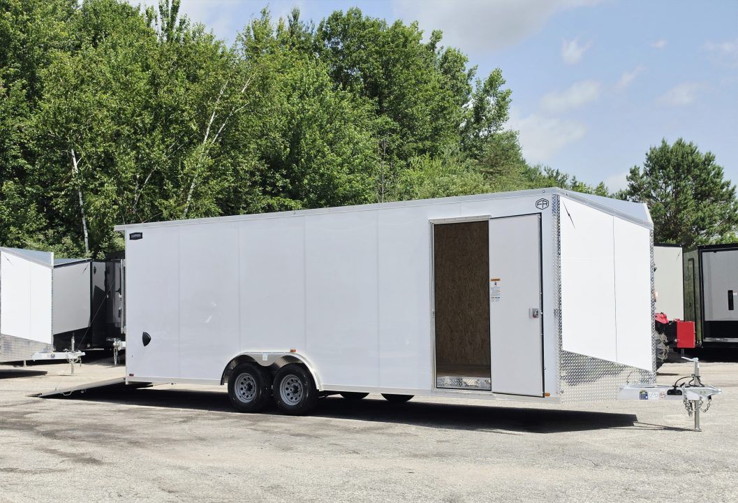 New 8 X 24 CAR HAULER ENCLOSED 2027 LIGHTNING ALL ALUMINUM 5200# AXLES