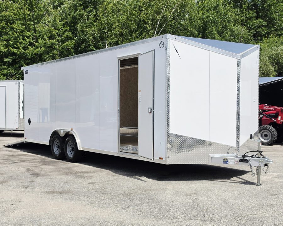 New 8 X 24 CAR HAULER ENCLOSED 2027 LIGHTNING ALL ALUMINUM 5200# AXLES