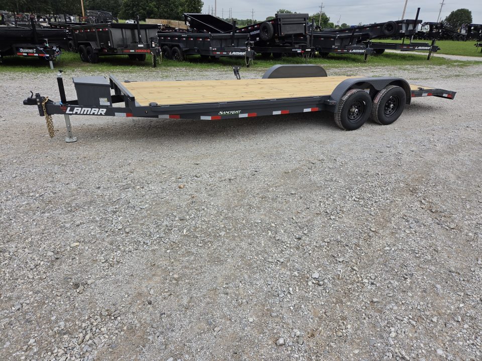 New 2026 Lamar 83X22 TANDEM 10K CAR HAULER W/2' STEEL DOVE SLIDEOUT RAMPS & TOOLBOX