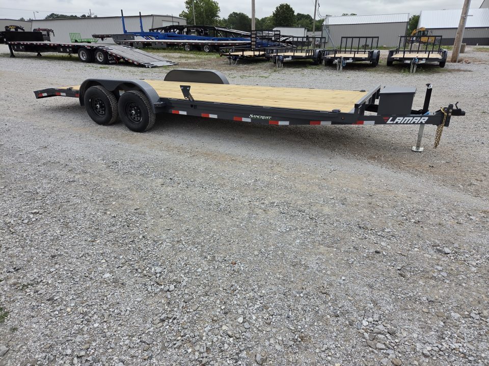New 2026 Lamar 83X22 TANDEM 10K CAR HAULER W/2' STEEL DOVE SLIDEOUT RAMPS & TOOLBOX