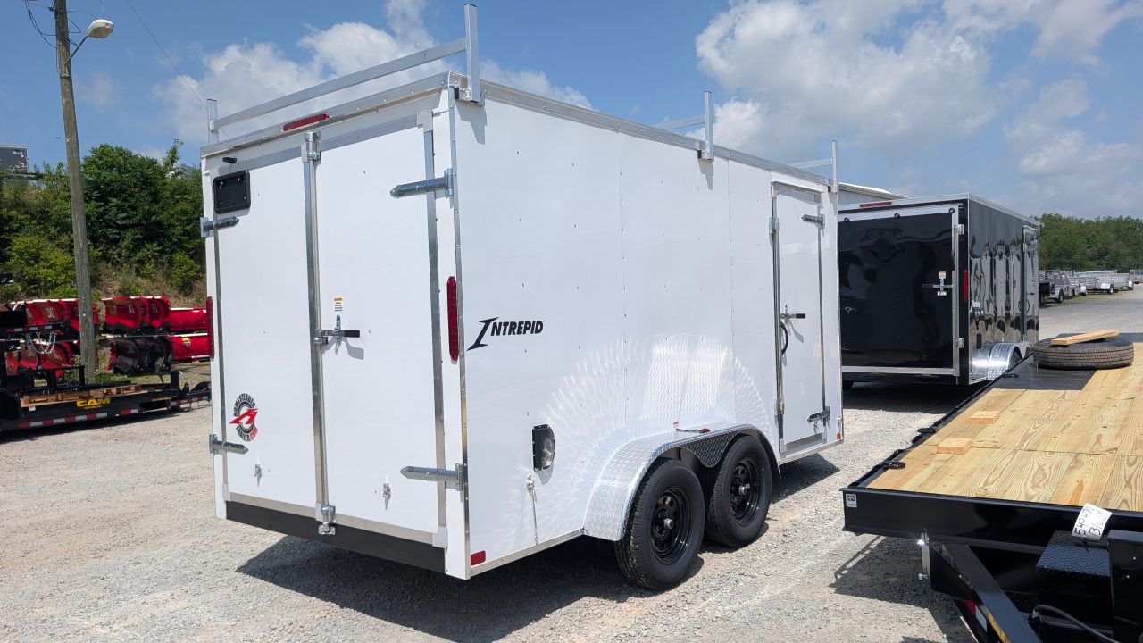 New 2027 Homesteader 7x14 Intrepid V-Nose Contractor Cargo Trailer w/ Barn Doors & Ladder Racks