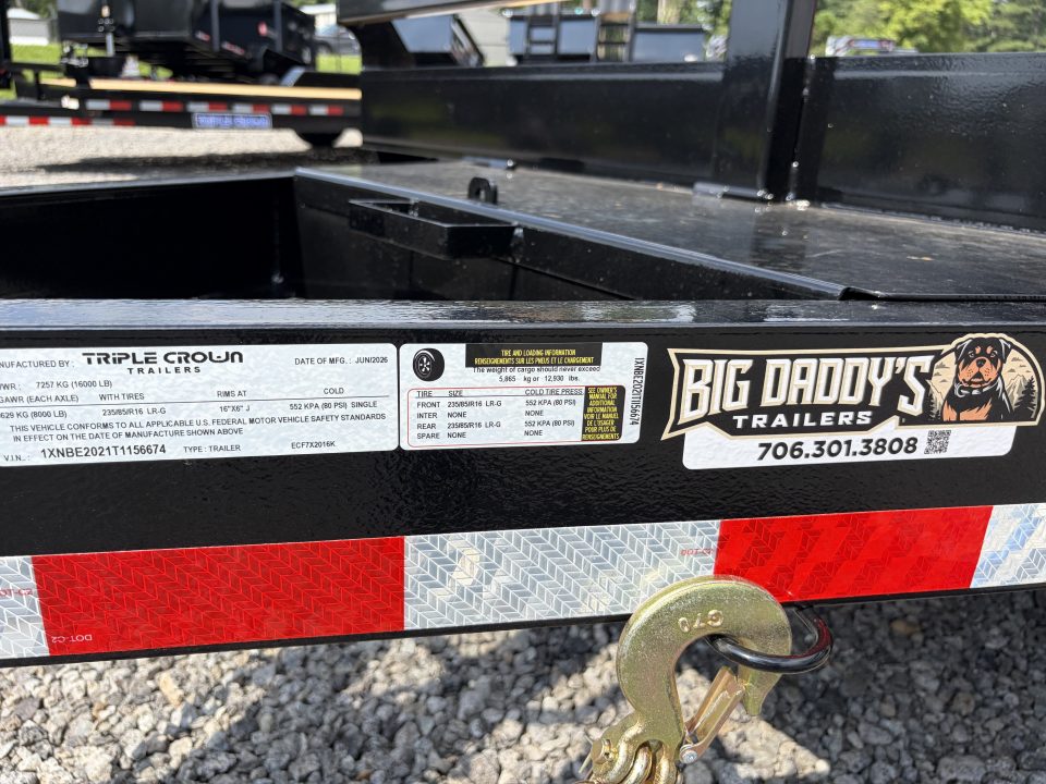 New 2026 Triple Crown 7X20 Equipment Trailer, 5' Swing Up Ramps, Beavertail, Removable Fender, 16K GVWR